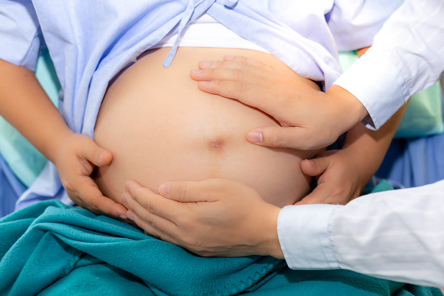 Doctor Checking Fetal Position By Touching Pregnant